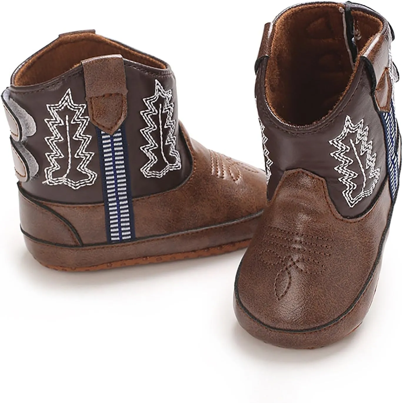 Toddler Baby Leather Soft Sole Cowboy Boots for Boys Girls Newborn Infant Prewalker Non Slip Shoes with Embroidery