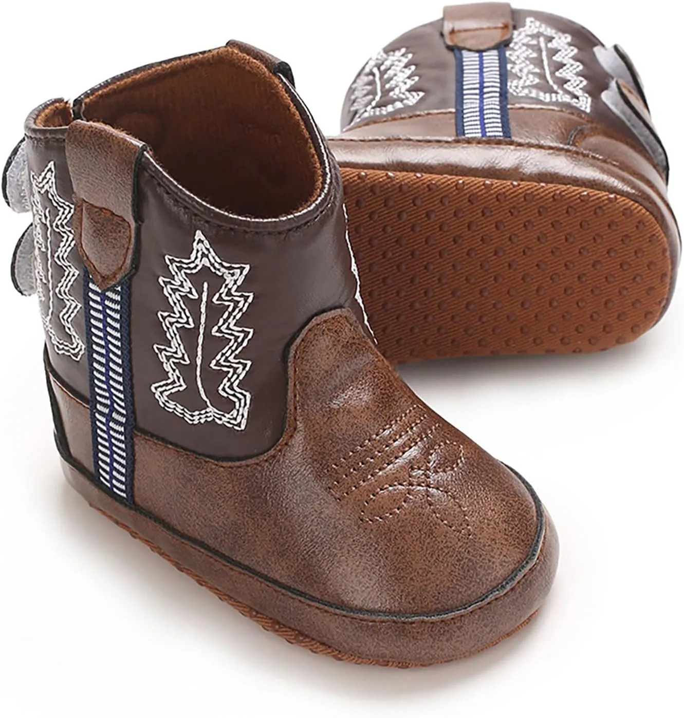 Toddler Baby Leather Soft Sole Cowboy Boots for Boys Girls Newborn Infant Prewalker Non Slip Shoes with Embroidery