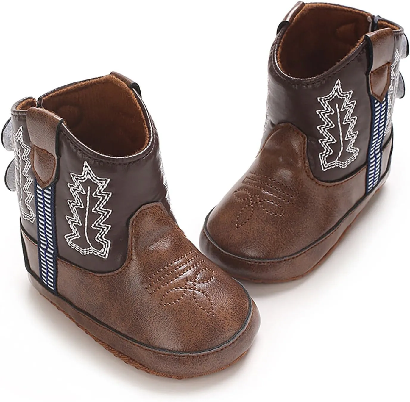 Toddler Baby Leather Soft Sole Cowboy Boots for Boys Girls Newborn Infant Prewalker Non Slip Shoes with Embroidery