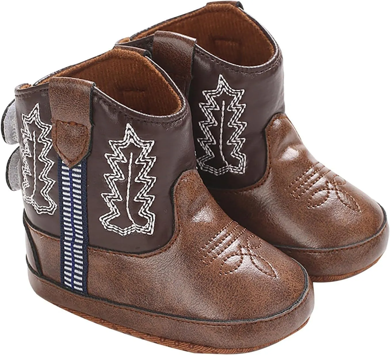 Toddler Baby Leather Soft Sole Cowboy Boots for Boys Girls Newborn Infant Prewalker Non Slip Shoes with Embroidery