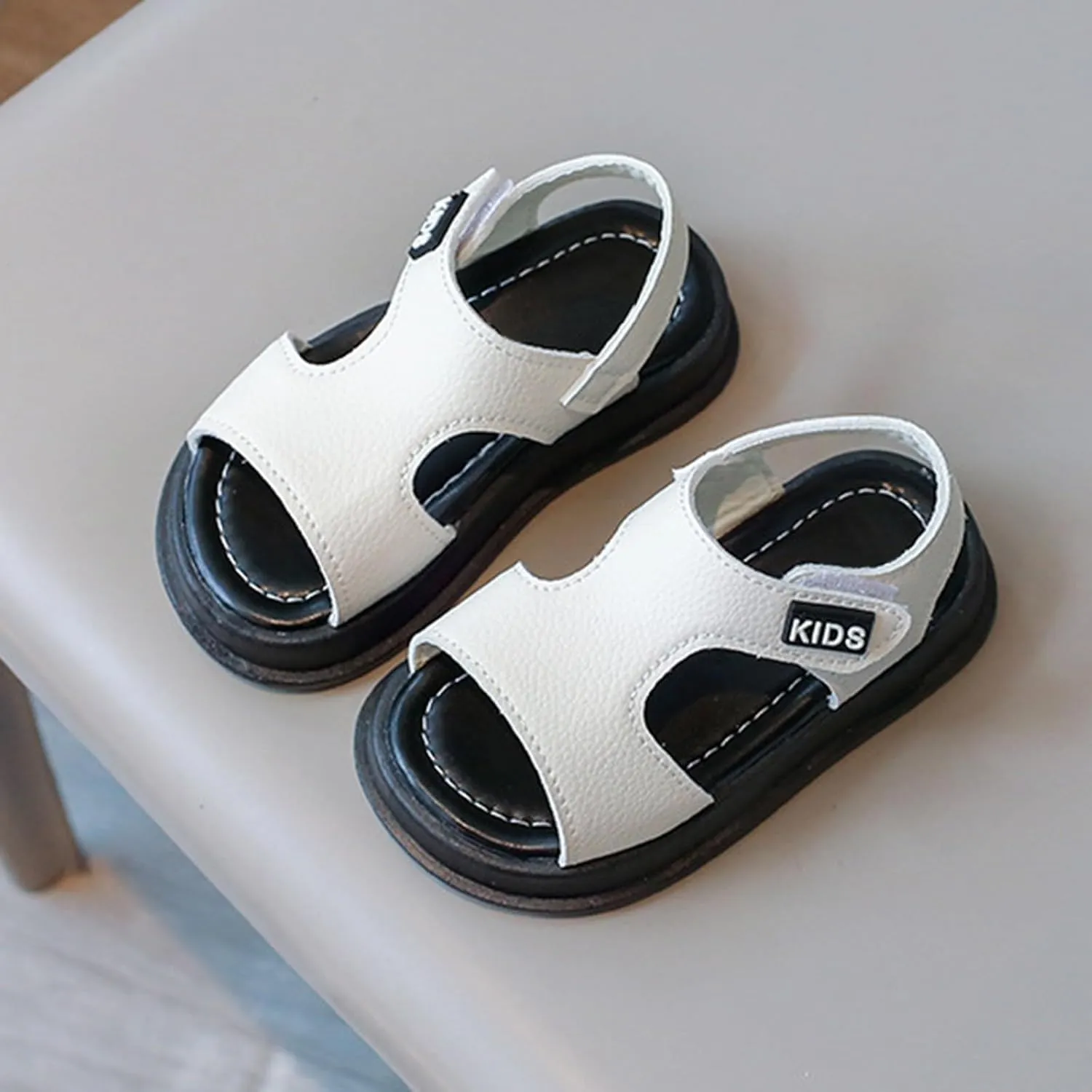Toddler Boys Leather Sandals Solid Color Open Toe Anti Slip Beach Slides 1 to 6 Years Casual Play Toddler Boy Shoes