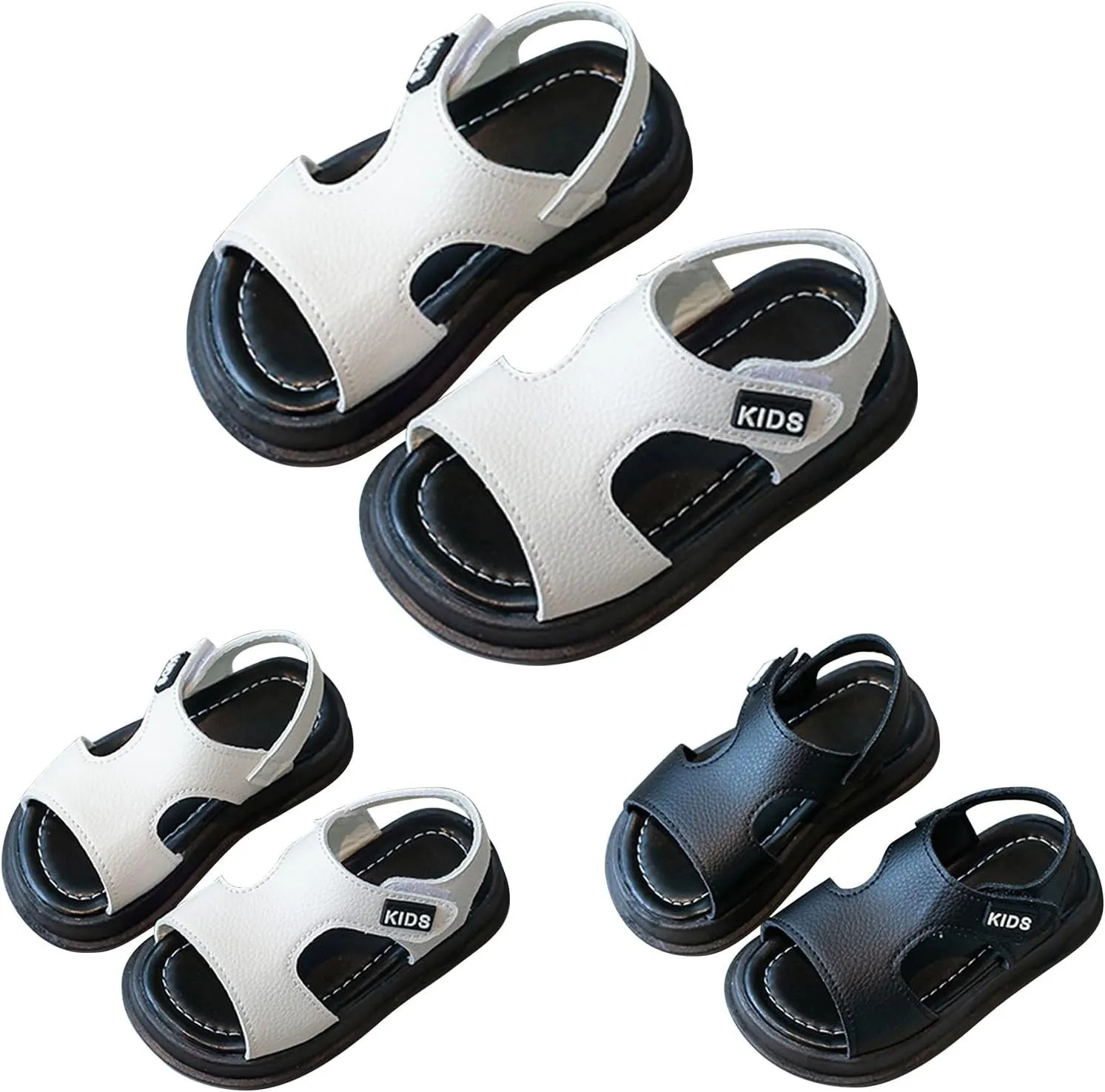 Toddler Boys Leather Sandals Solid Color Open Toe Anti Slip Beach Slides 1 to 6 Years Casual Play Toddler Boy Shoes