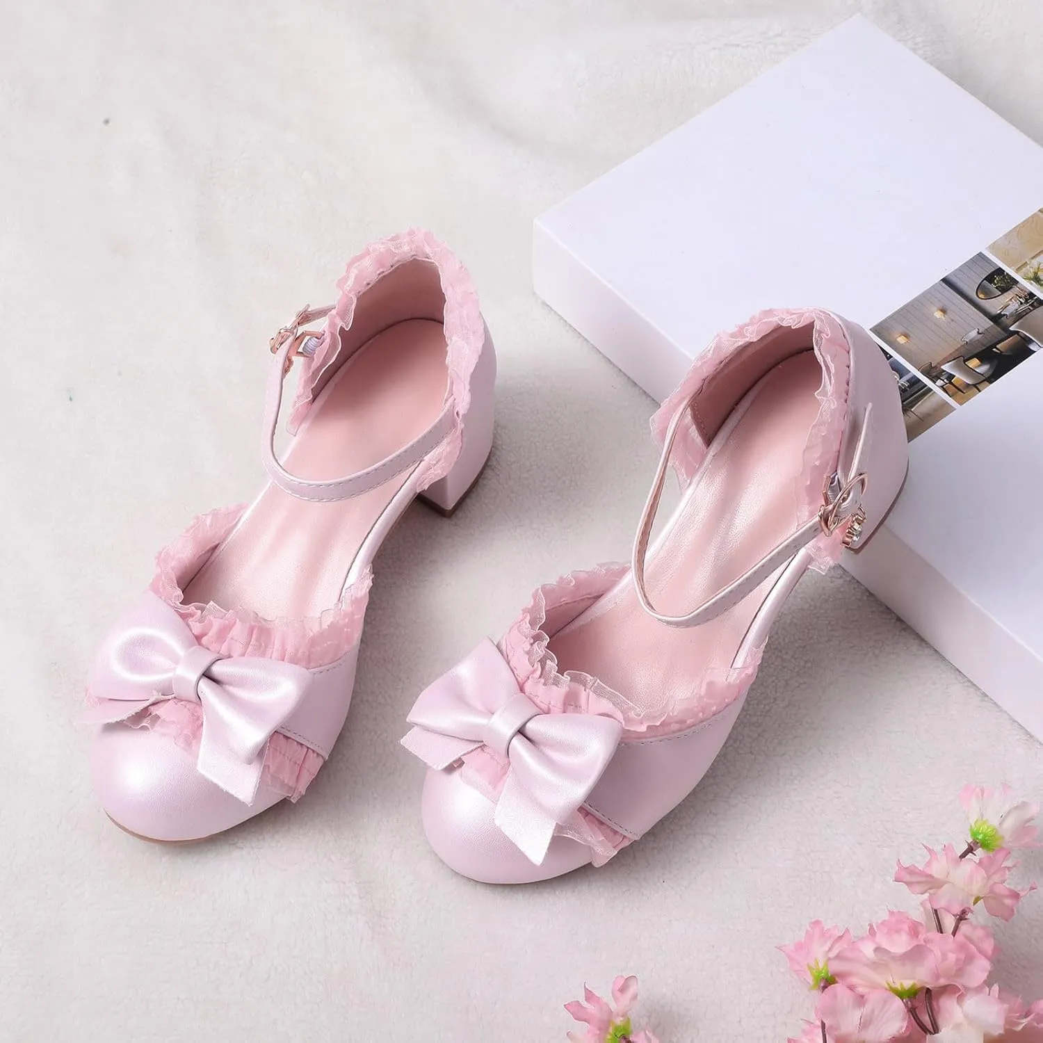 Toddler Girls Bow Tie Dress Shoes Heels Flower Girl Wedding High School Prom Shoes Ankle Strap Slip On Slippers