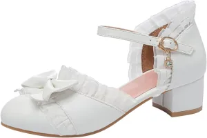 Toddler Girls Bow Tie Dress Shoes Heels Flower Girl Wedding High School Prom Shoes Ankle Strap Slip On Slippers