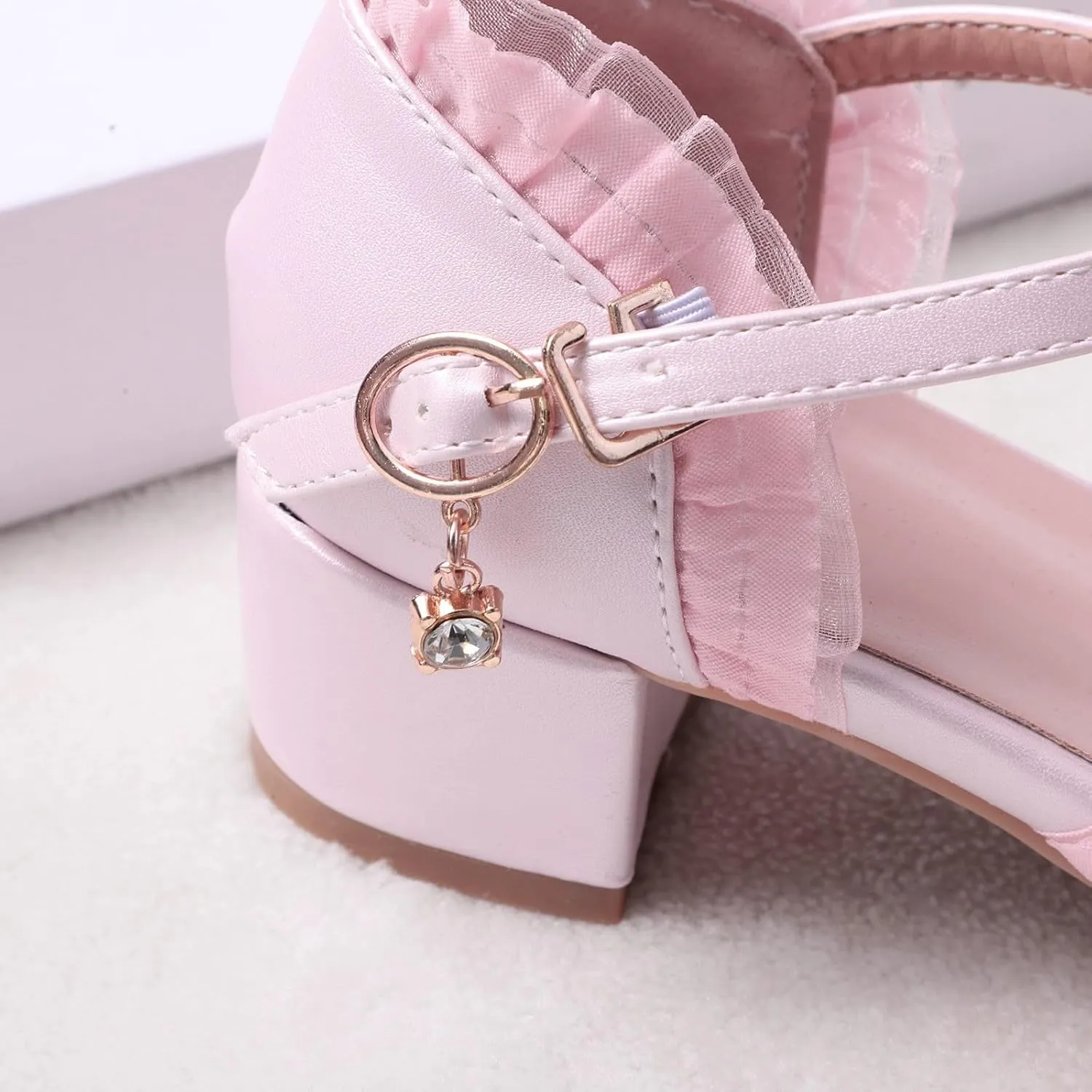 Toddler Girls Bow Tie Dress Shoes Heels Flower Girl Wedding High School Prom Shoes Ankle Strap Slip On Slippers