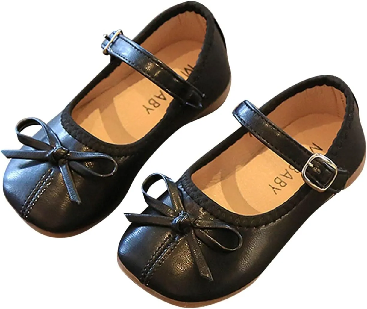 Toddler Girls Dress Shoes Bowknot Mary Jane Ballet Flats for Kids Wedding Pary Princess Bridesmaid Formal Sandal