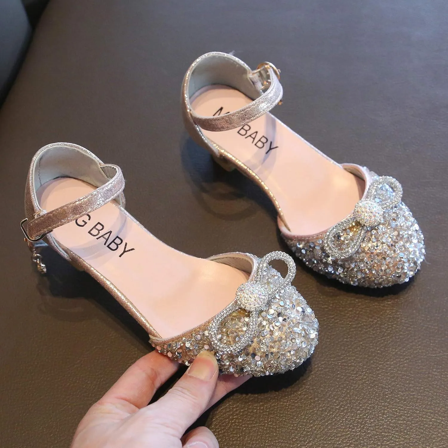 Toddler Girls Dress Shoes Flower Pearls Shoes Mary Jane Shoes Bowknot Ballerina Dance Shoes Crystal Princess Shoes