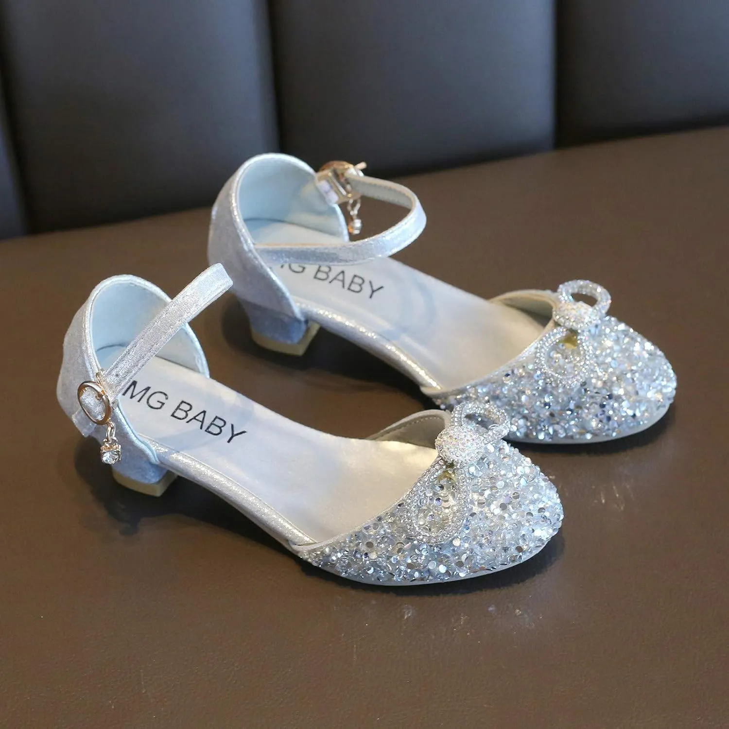 Toddler Girls Dress Shoes Flower Pearls Shoes Mary Jane Shoes Bowknot Ballerina Dance Shoes Crystal Princess Shoes
