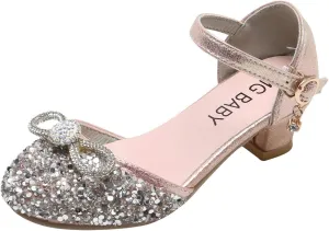 Toddler Girls Dress Shoes Flower Pearls Shoes Mary Jane Shoes Bowknot Ballerina Dance Shoes Crystal Princess Shoes