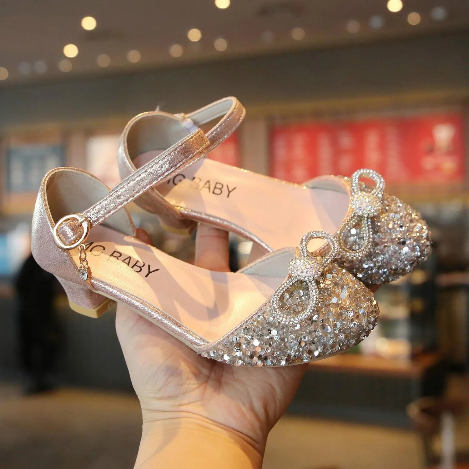 Toddler Girls Dress Shoes Flower Pearls Shoes Mary Jane Shoes Bowknot Ballerina Dance Shoes Crystal Princess Shoes