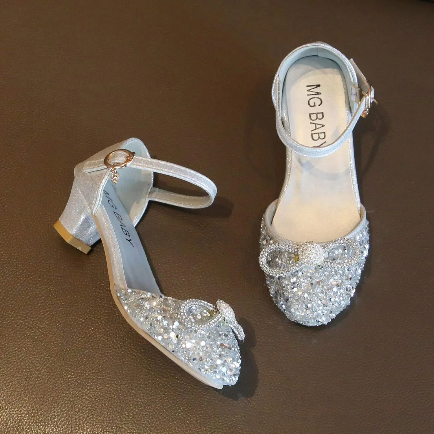 Toddler Girls Dress Shoes Flower Pearls Shoes Mary Jane Shoes Bowknot Ballerina Dance Shoes Crystal Princess Shoes