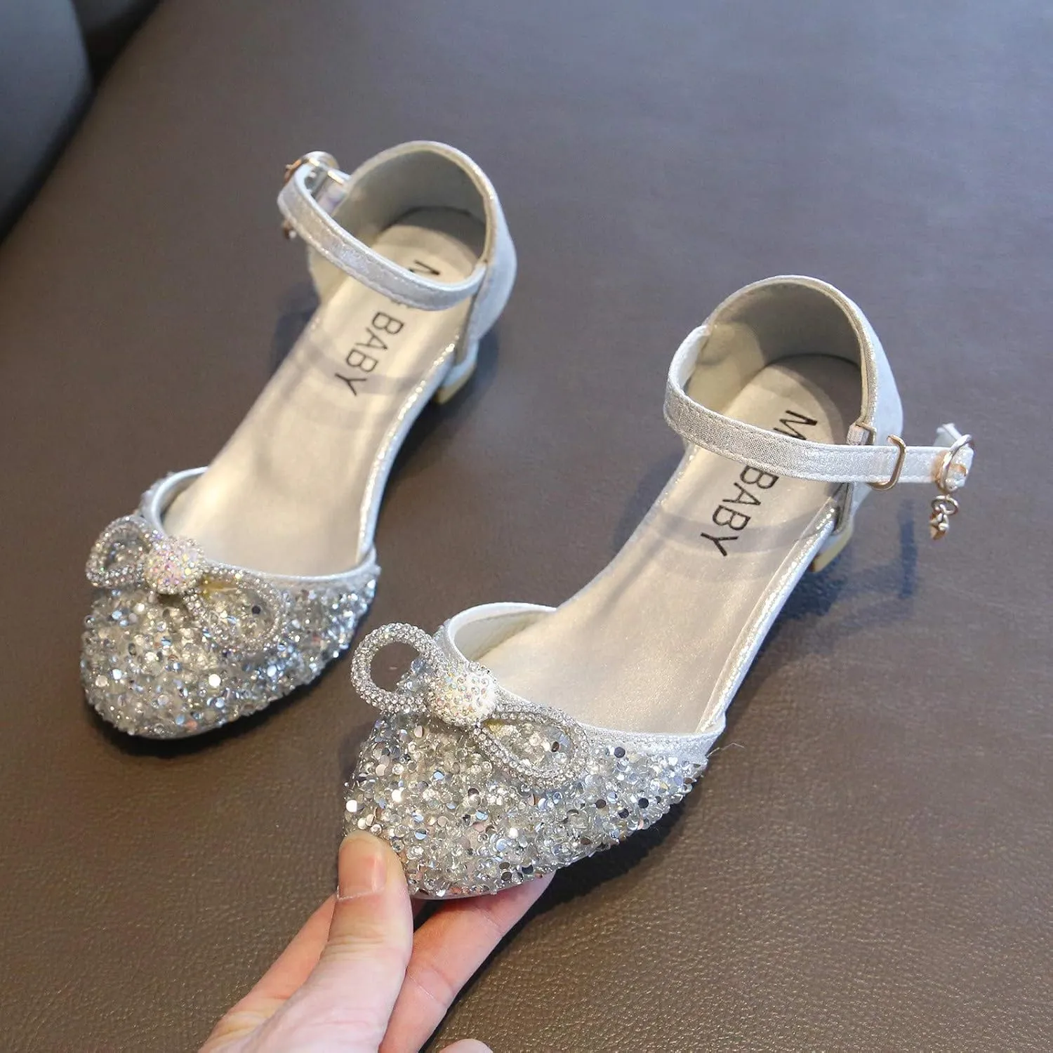 Toddler Girls Dress Shoes Flower Pearls Shoes Mary Jane Shoes Bowknot Ballerina Dance Shoes Crystal Princess Shoes