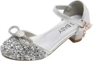 Toddler Girls Dress Shoes Flower Pearls Shoes Mary Jane Shoes Bowknot Ballerina Dance Shoes Crystal Princess Shoes
