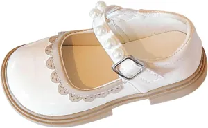 Toddler Girls Mary Jane Dress Shoes Ballet Flats for Party School Kids Pearl Strap Princess Shoes Soft Sole Sandals