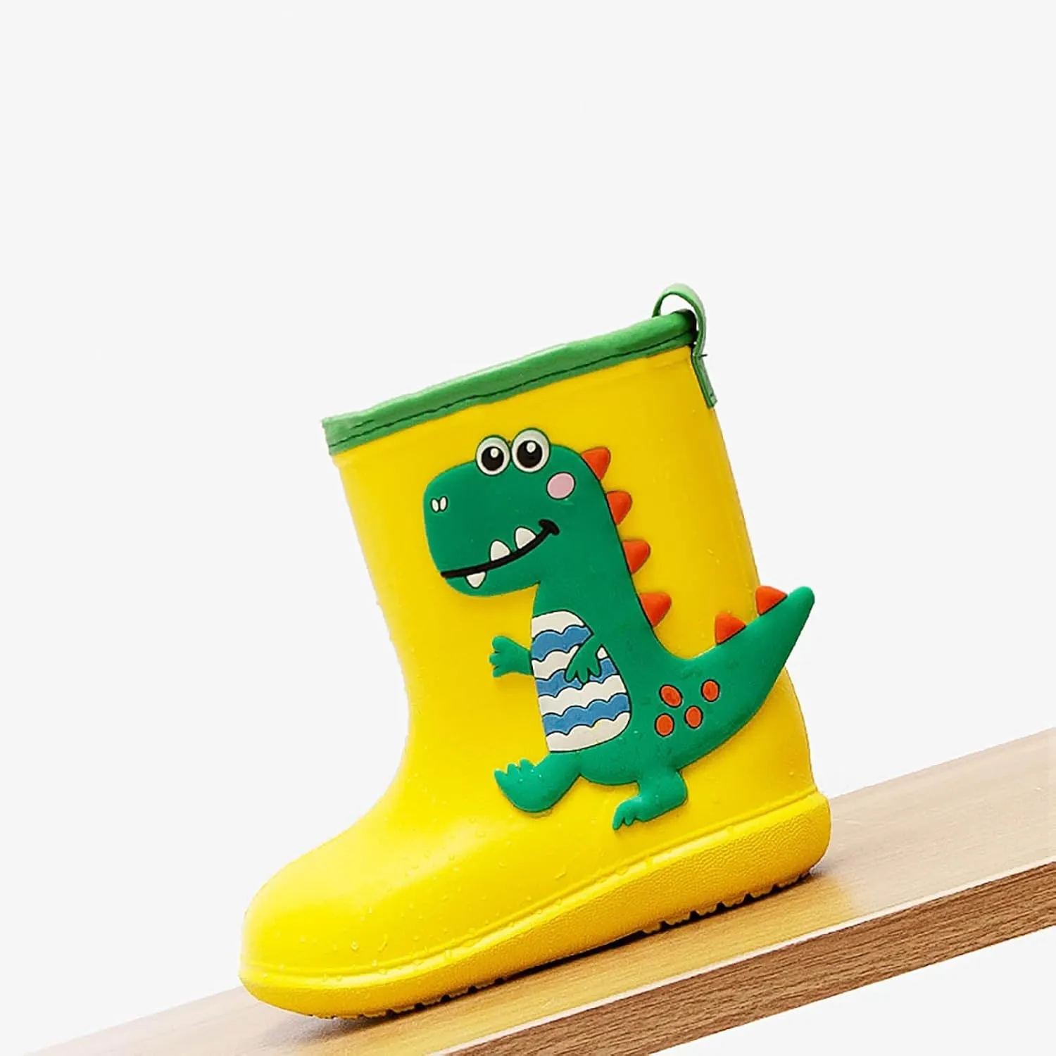 Toddler Kids Waterproof Rain Boots Rubber Sole Cute 3D Dinosaur Pull On Rainboots Boys Girls Soft Water Shoes