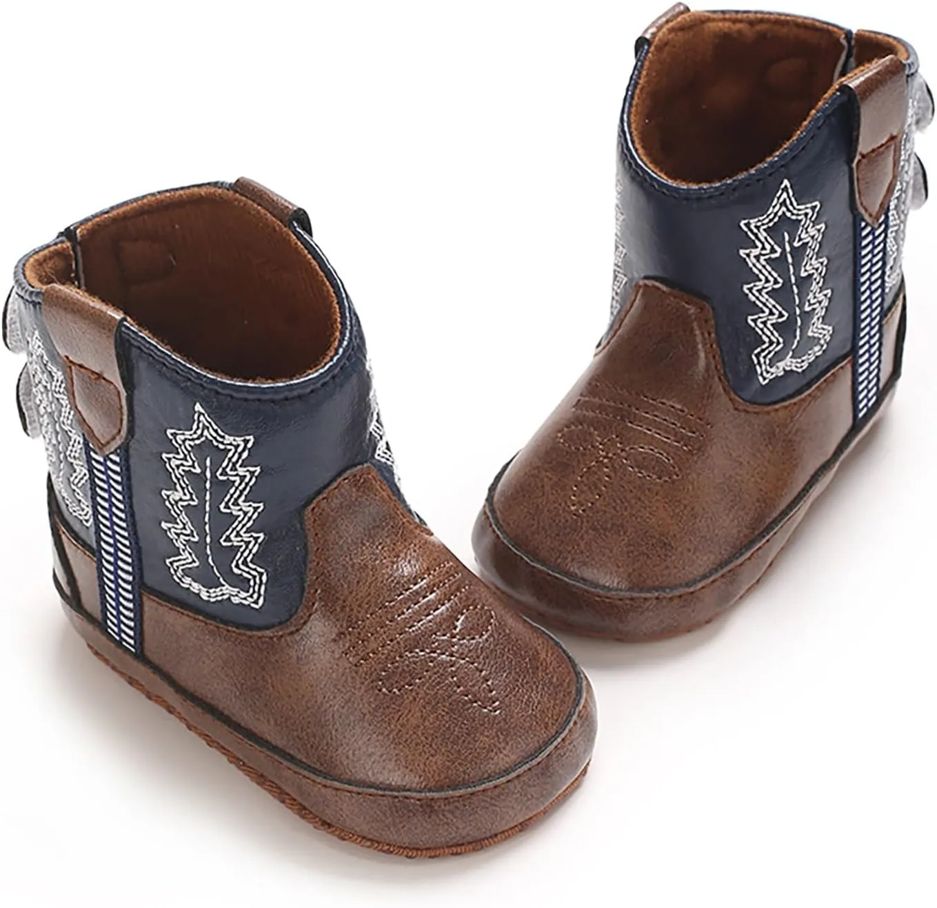 Toddler Leather Soft Sole Cowboy Boots for Baby Boys Girls Newborn Infant Prewalker Non Slip Shoes with Embroidery