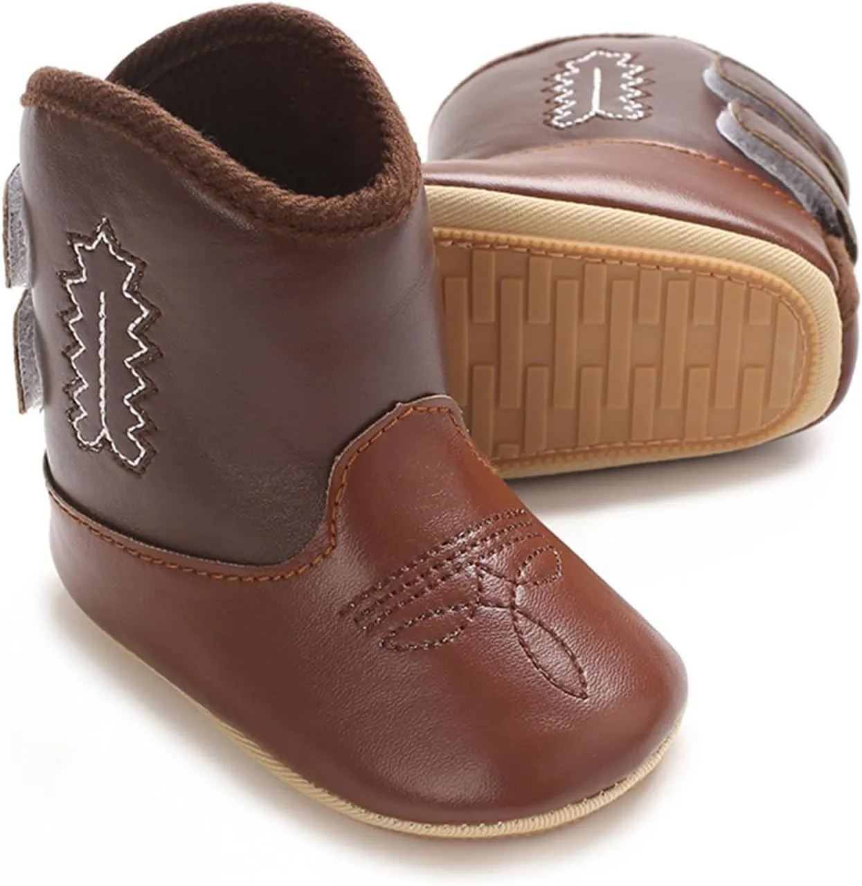 Toddler Leather Soft Sole Cowboy Boots for Baby Boys Girls Newborn Infant Prewalker Non Slip Shoes with Embroidery