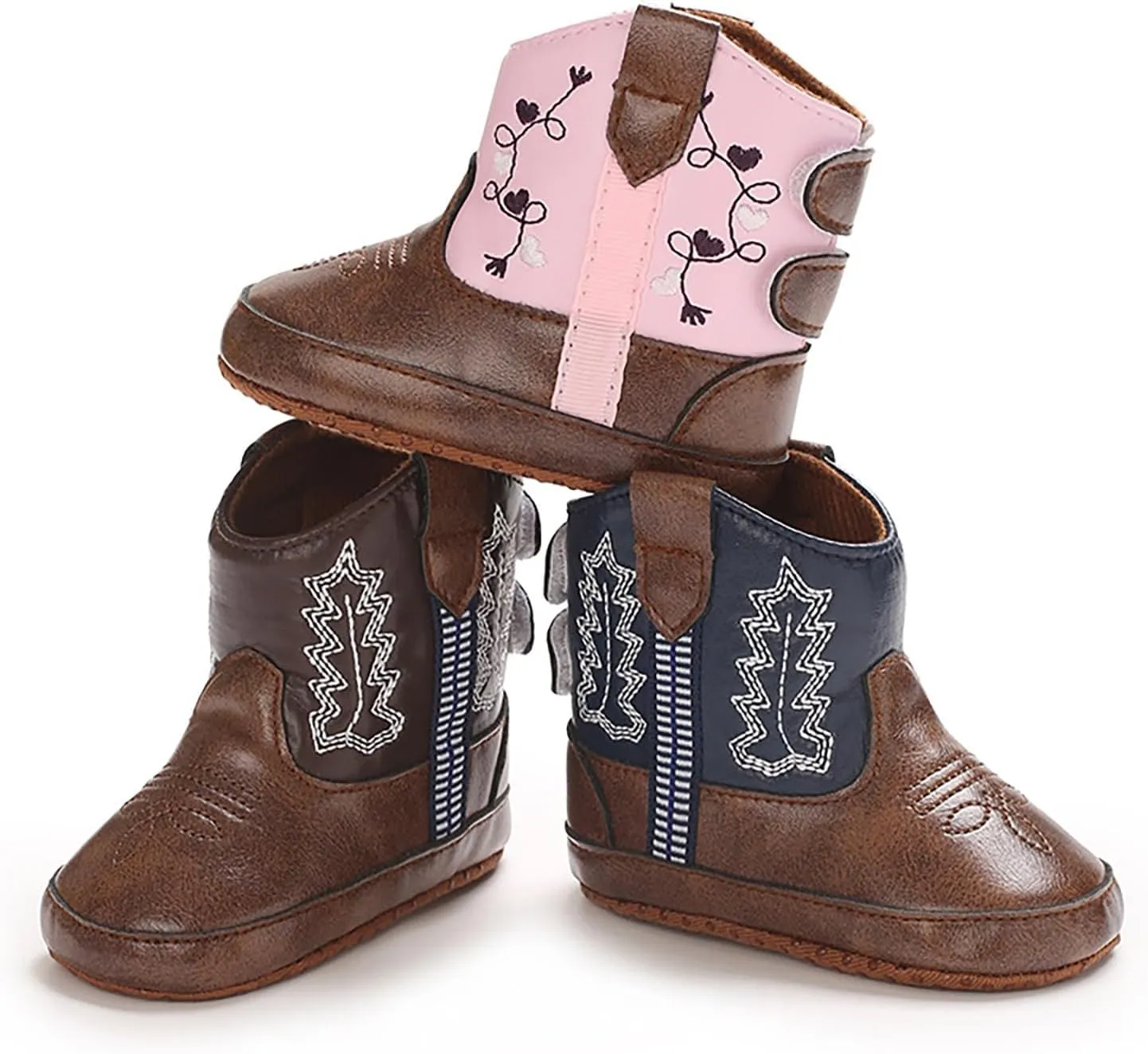 Toddler Leather Soft Sole Cowboy Boots for Baby Boys Girls Newborn Infant Prewalker Non Slip Shoes with Embroidery