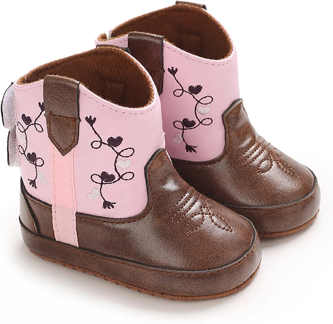 Toddler Leather Soft Sole Cowboy Boots for Baby Boys Girls Newborn Infant Prewalker Non Slip Shoes with Embroidery