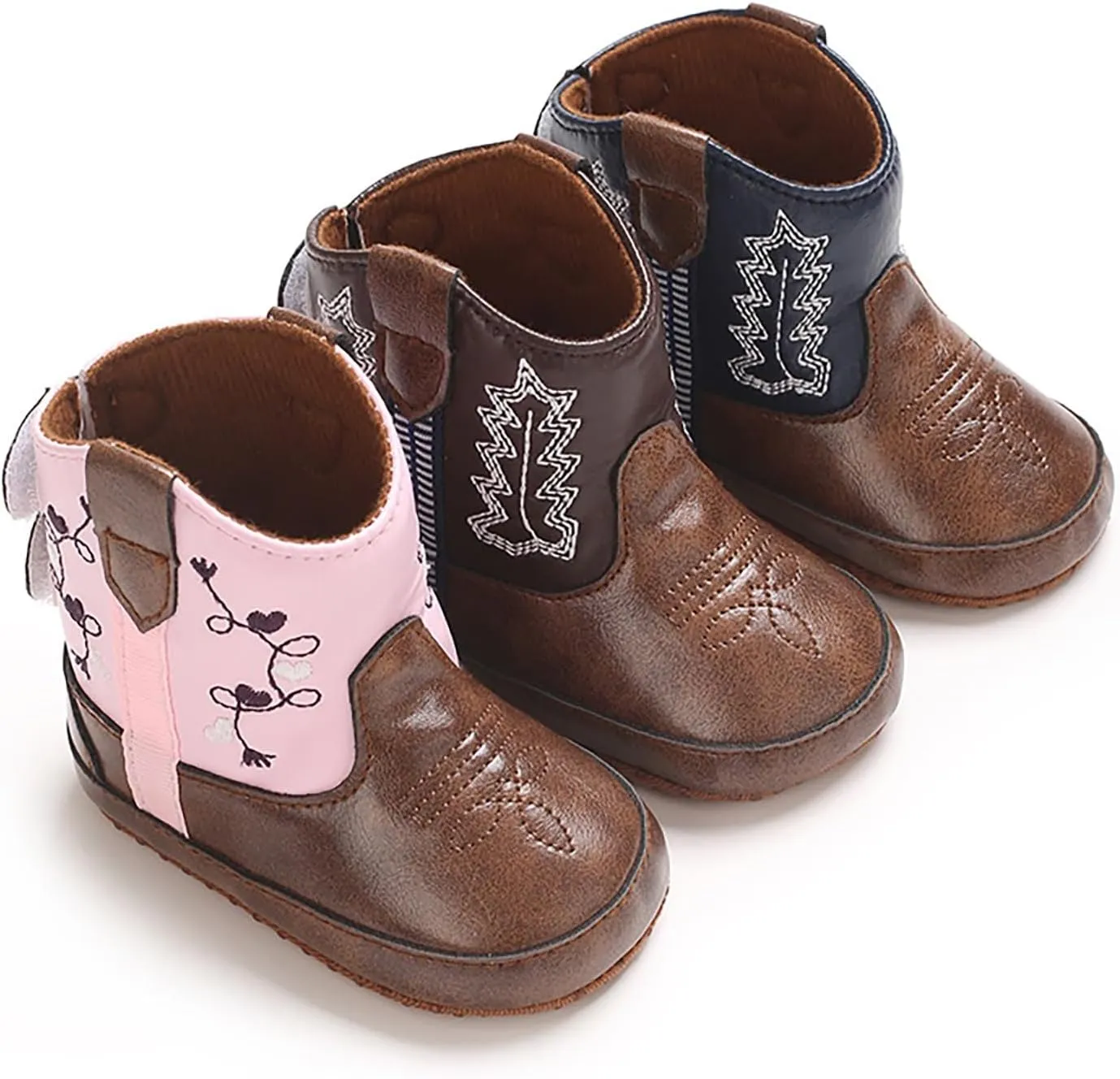 Toddler Leather Soft Sole Cowboy Boots for Baby Boys Girls Newborn Infant Prewalker Non Slip Shoes with Embroidery
