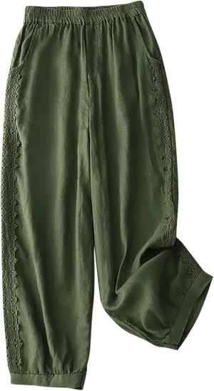 TUNUSKAT Womens Linen Wide Leg Capris Summer Lounge Beach Cotton Capri Pants High Waist Flowy Crop Trousers Vacation Outfits
