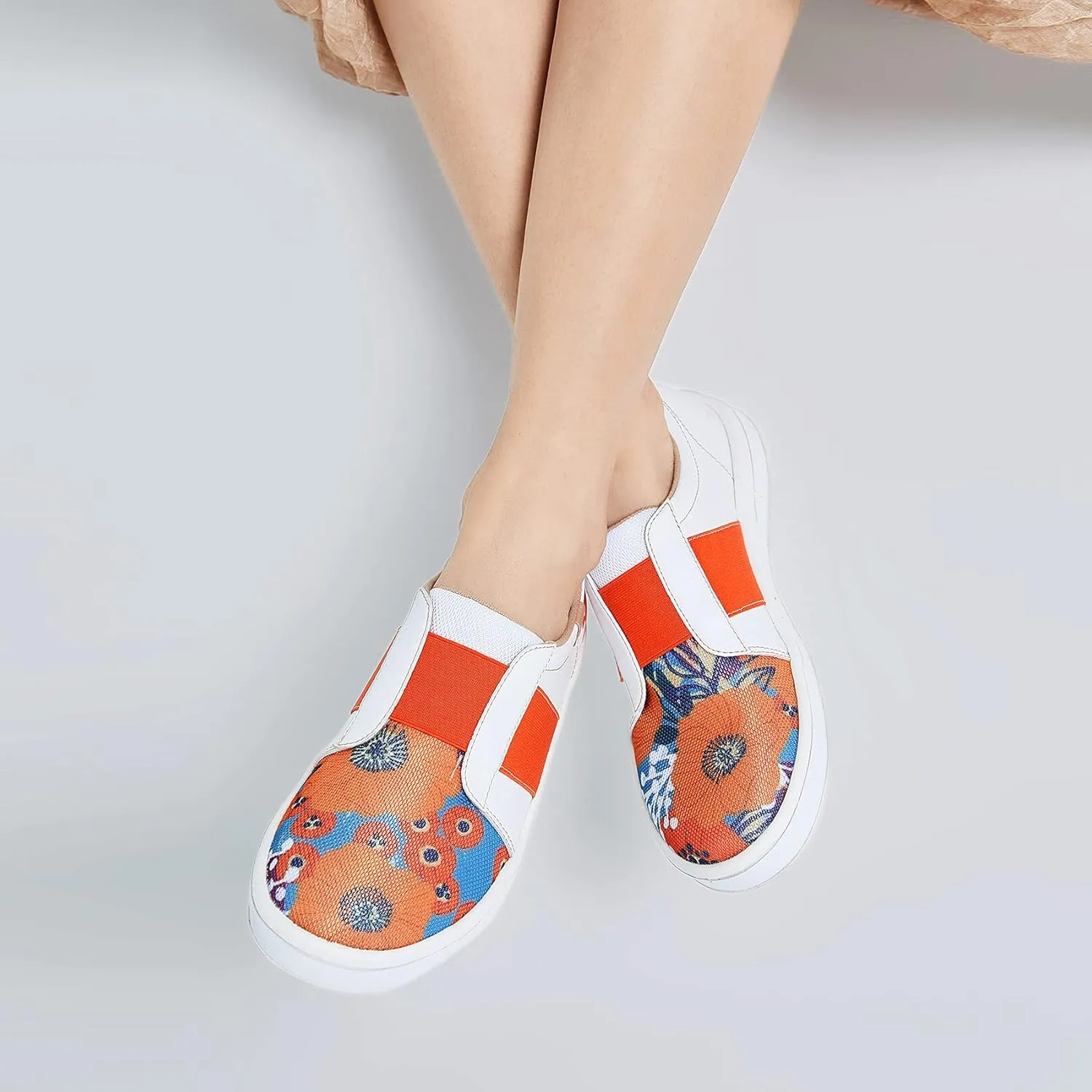 UIN Women's Fashion Sneakers Lightweight Walking Casual Slip Ons Art Painted Athletic Travel Skate Shoes Las Ramblas