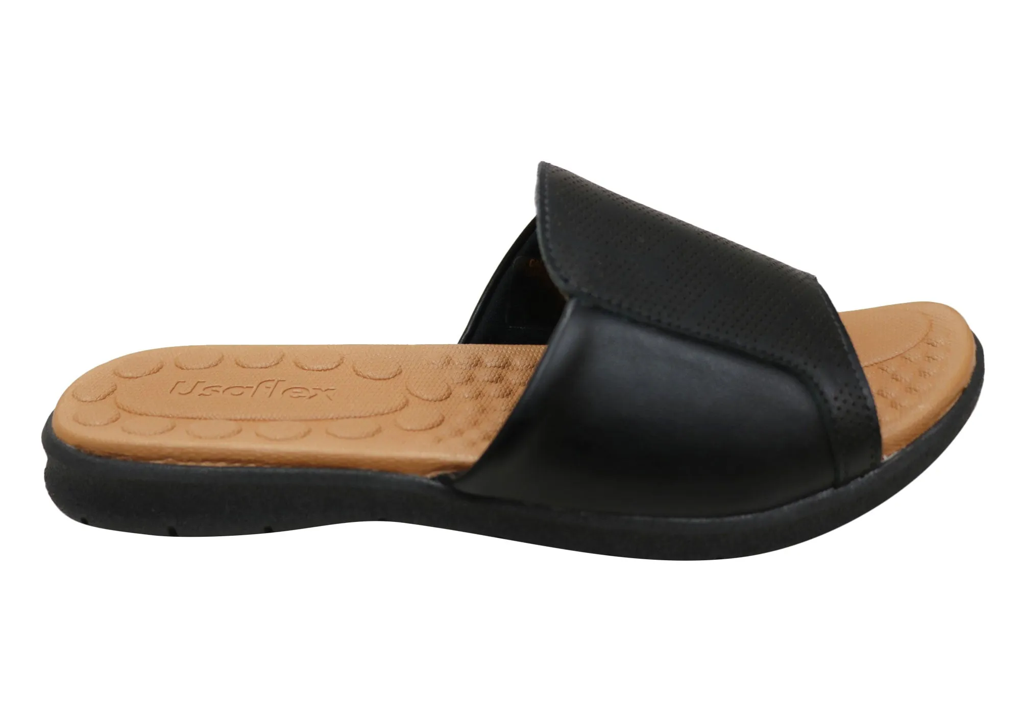 Usaflex Calla Womens Comfort Leather Slides Sandals Made In Brazil