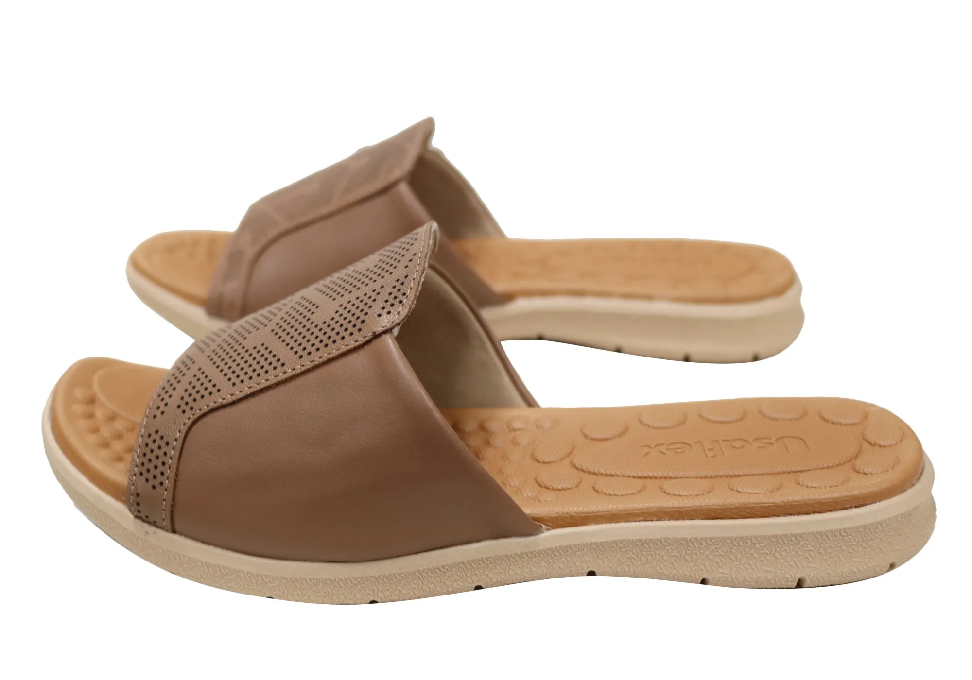 Usaflex Calla Womens Comfort Leather Slides Sandals Made In Brazil