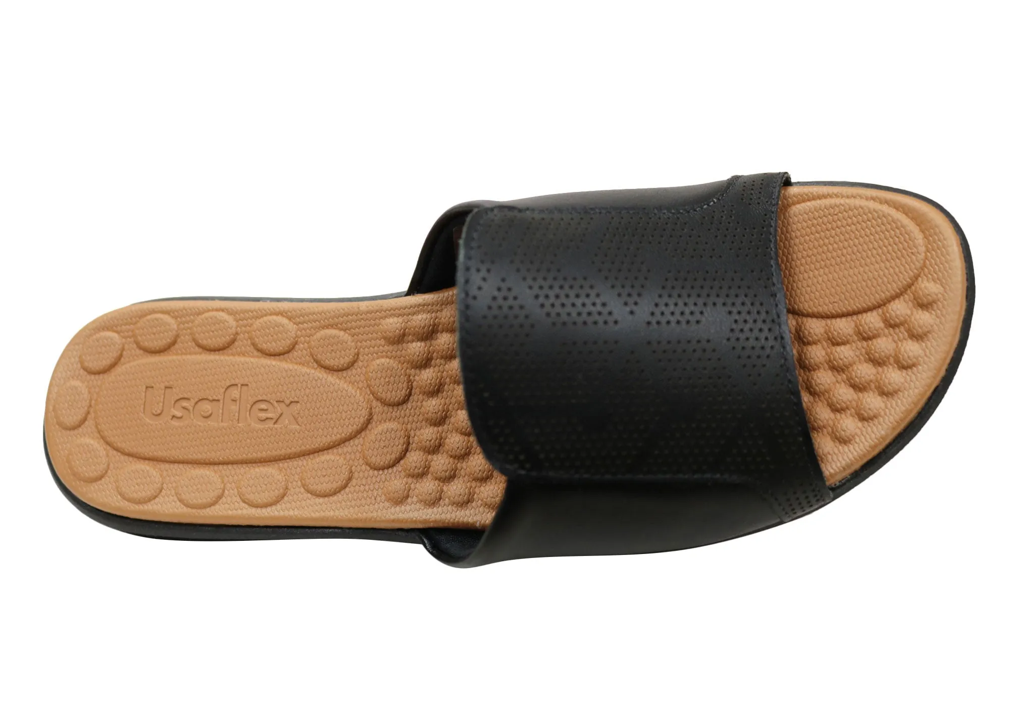Usaflex Calla Womens Comfort Leather Slides Sandals Made In Brazil