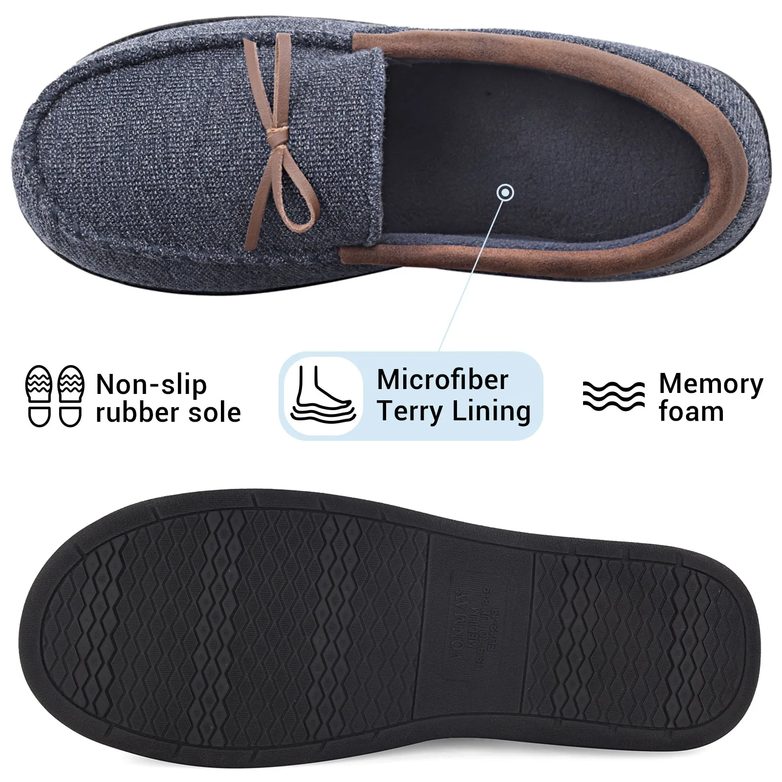 VONMAY Men's Moccasins Slippers Loafer House Shoes with Cozy Memory Foam for Indoor Outdoor Closed Back