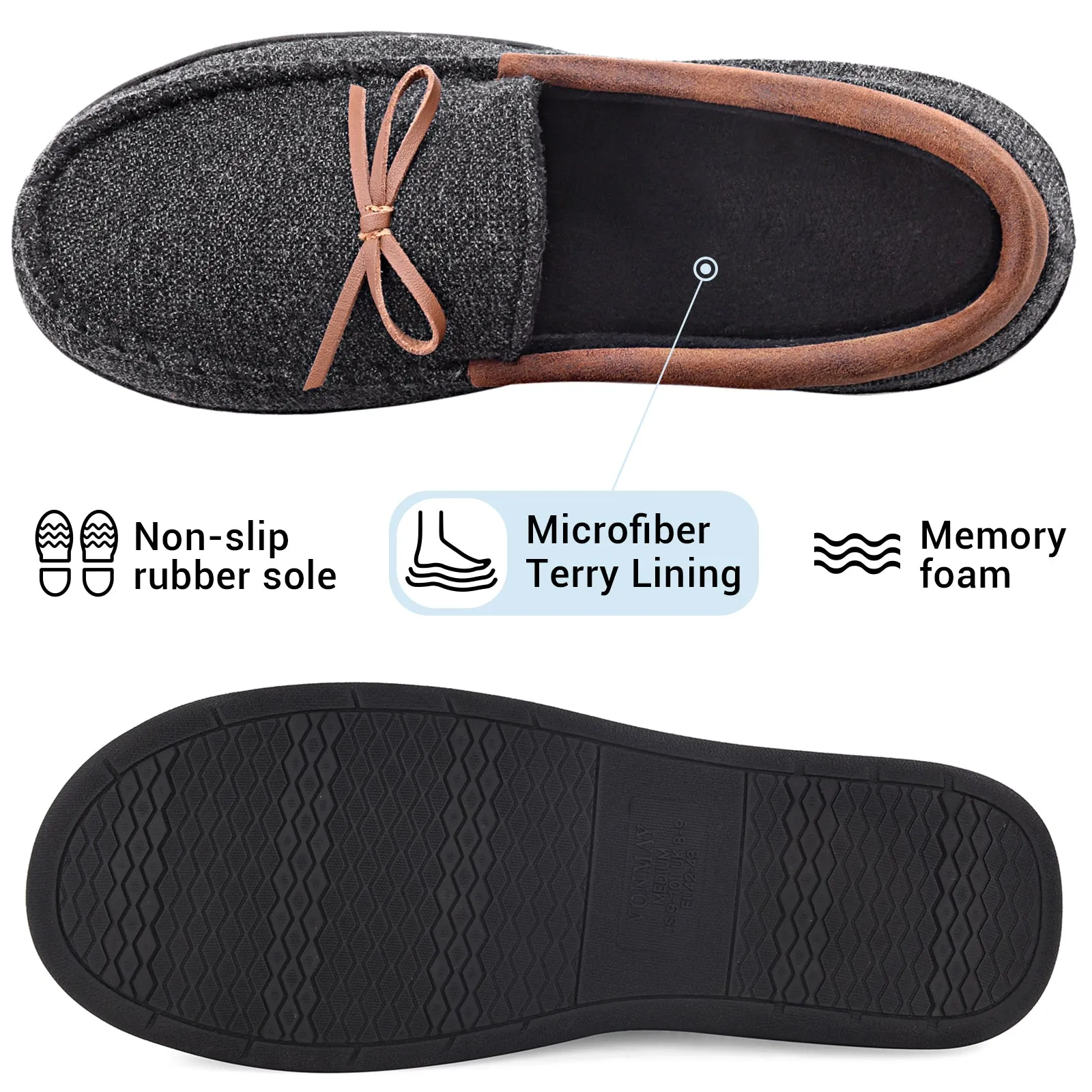 VONMAY Men's Moccasins Slippers Loafer House Shoes with Cozy Memory Foam for Indoor Outdoor Closed Back