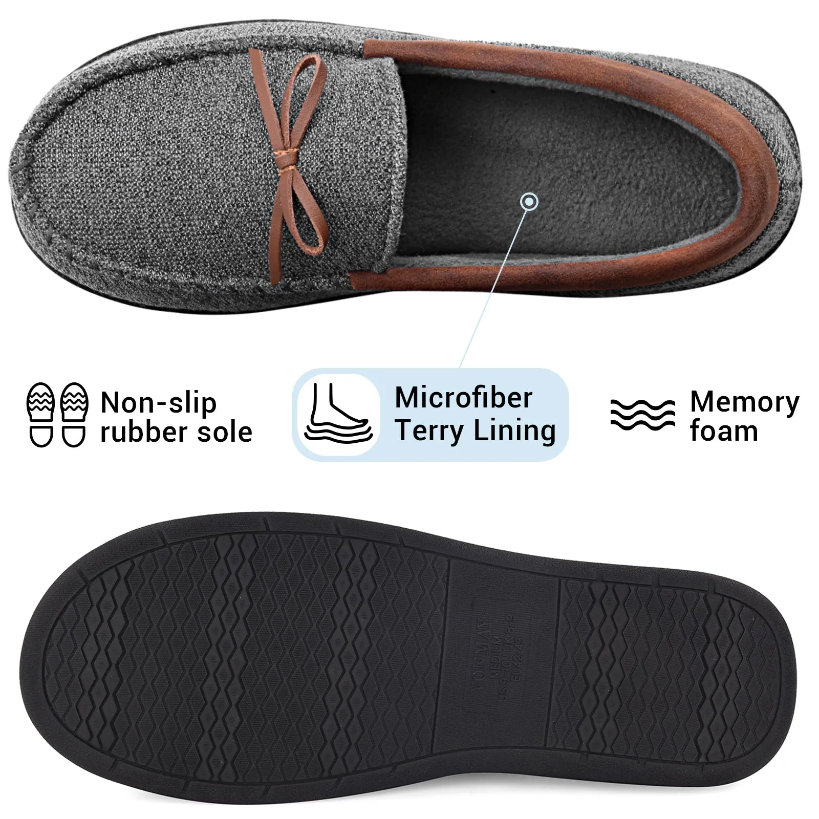VONMAY Men's Moccasins Slippers Loafer House Shoes with Cozy Memory Foam for Indoor Outdoor Closed Back