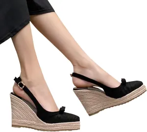 Wedge Heel French Fisherman Shoes 2022 Summer New Thick Sole Straw Woven Espadrilles Close Toe Sandals High Heel