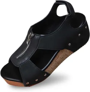 Wedge Sandals for Women Dressy Platform Open Toe Sandals Comfortable Non-Slip Orthopedic Shoes Summer Casual Arch Support Shoes Slip On Sandal with Zipped