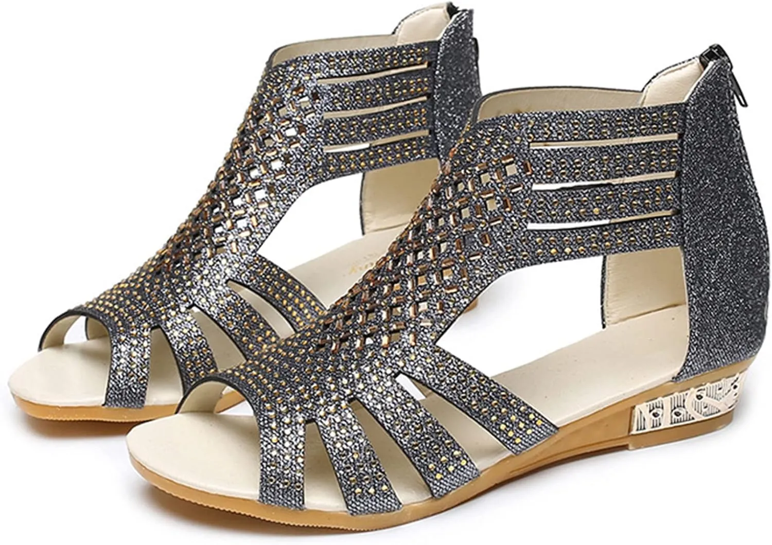 Wedge Sandals for Women Dressy Summer,Women Open Toe Sandal Hollow Out Gladiator Sandals High Top Ankle Zipper Low Heels Sandals Dressy Wedding Party Shoes Platform Sandals