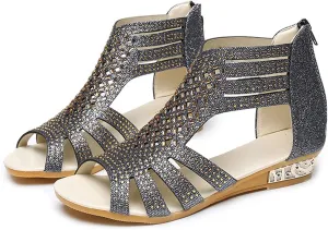 Wedge Sandals for Women Dressy Summer,Women Open Toe Sandal Hollow Out Gladiator Sandals High Top Ankle Zipper Low Heels Sandals Dressy Wedding Party Shoes Platform Sandals