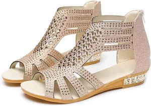 Wedge Sandals for Women Dressy Summer,Women Open Toe Sandal Hollow Out Gladiator Sandals High Top Ankle Zipper Low Heels Sandals Dressy Wedding Party Shoes Platform Sandals