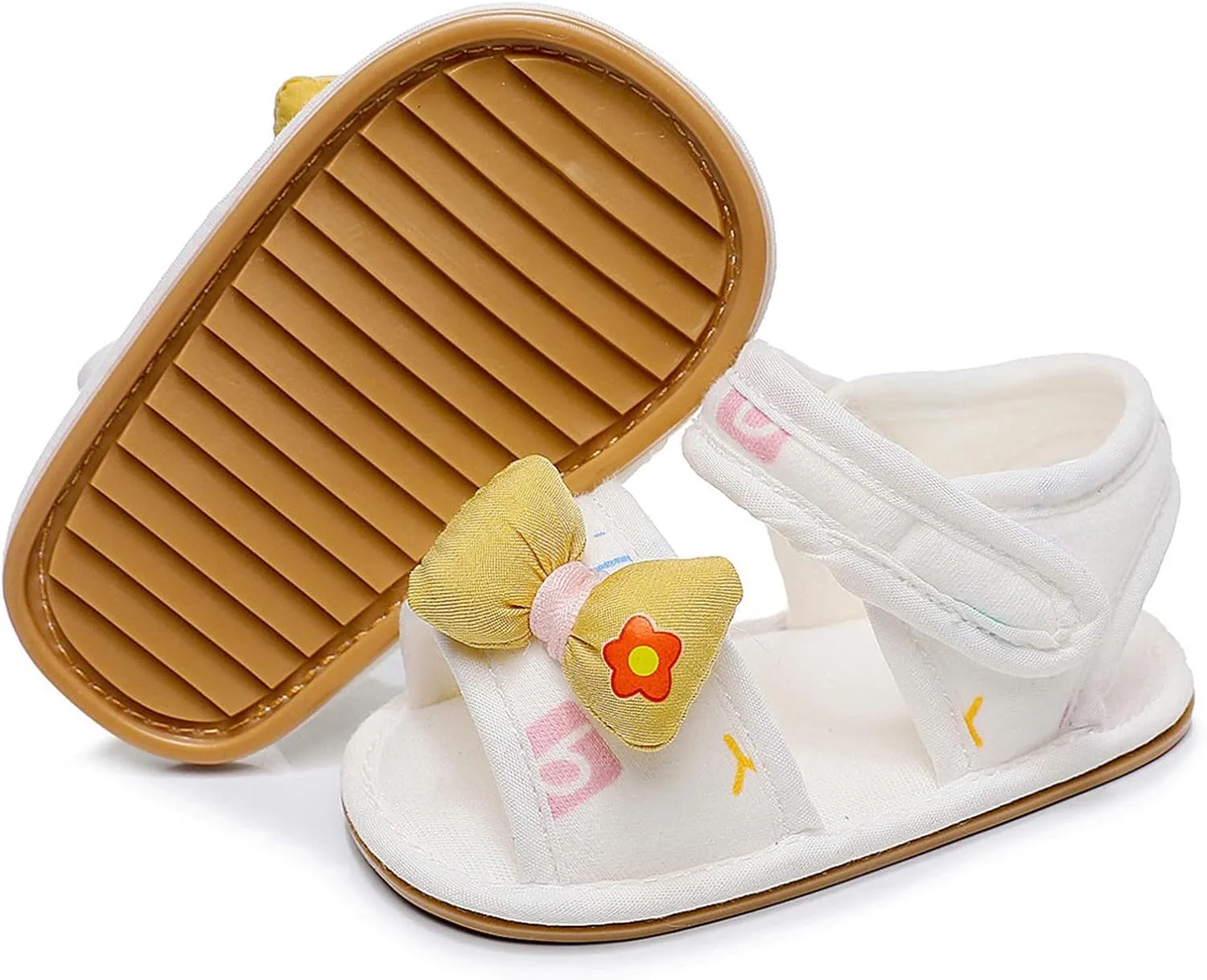 White Sandals For Toddler Girls Bowknot Soft Rubber First Walkers Flats With Ankle Strap Wedding Dress Flats Shoes