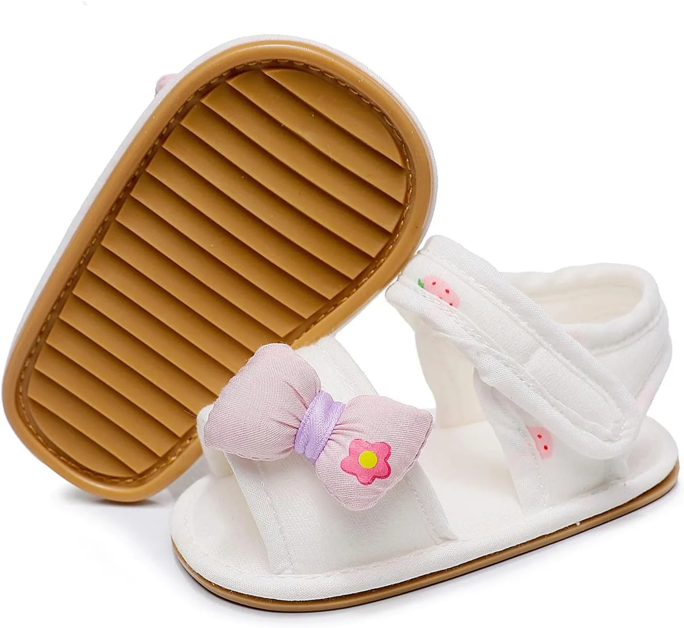 White Sandals For Toddler Girls Bowknot Soft Rubber First Walkers Flats With Ankle Strap Wedding Dress Flats Shoes
