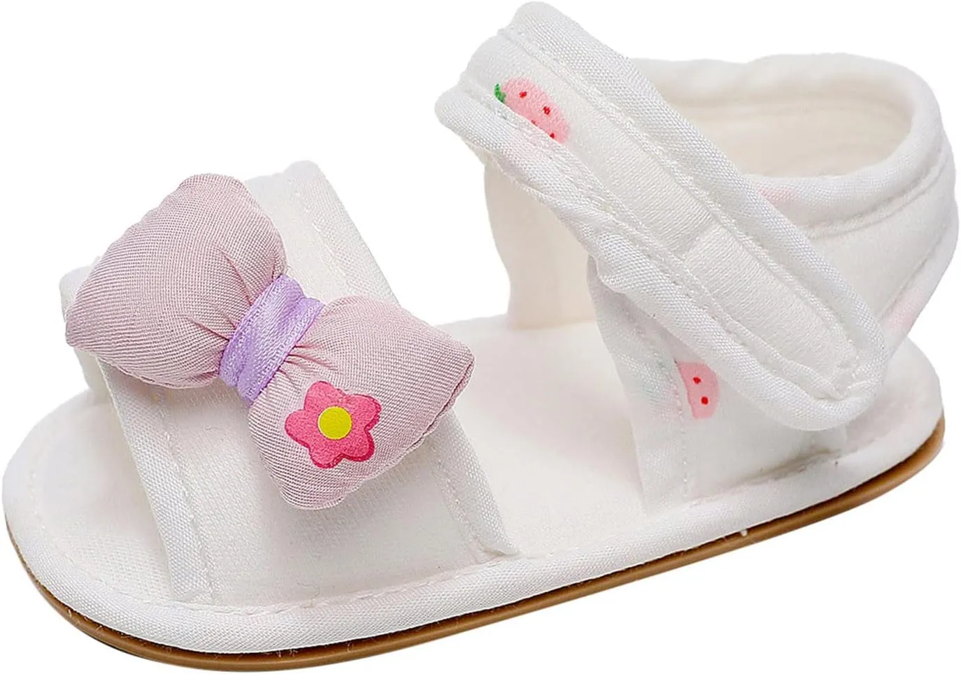 White Sandals For Toddler Girls Bowknot Soft Rubber First Walkers Flats With Ankle Strap Wedding Dress Flats Shoes