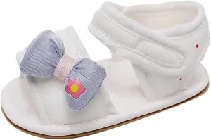 White Sandals For Toddler Girls Bowknot Soft Rubber First Walkers Flats With Ankle Strap Wedding Dress Flats Shoes