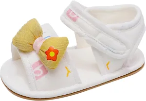 White Sandals For Toddler Girls Bowknot Soft Rubber First Walkers Flats With Ankle Strap Wedding Dress Flats Shoes