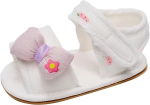 White Sandals For Toddler Girls Bowknot Soft Rubber First Walkers Flats With Ankle Strap Wedding Dress Flats Shoes