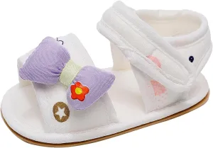 White Sandals For Toddler Girls Bowknot Soft Rubber First Walkers Flats With Ankle Strap Wedding Dress Flats Shoes