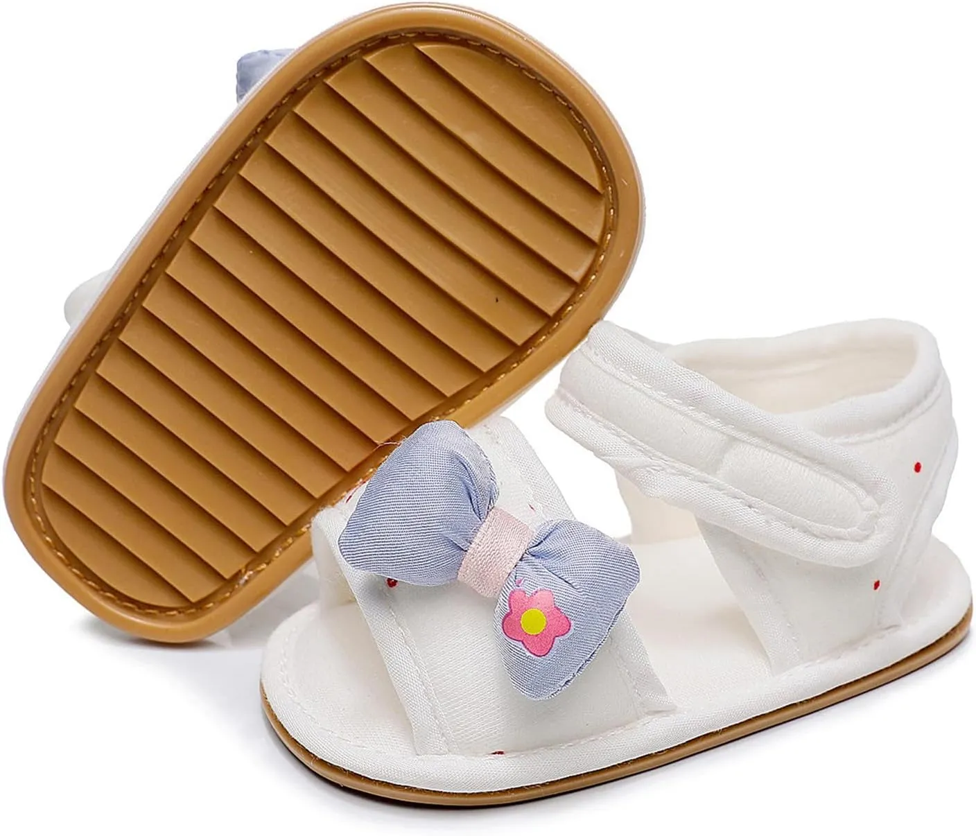 White Sandals For Toddler Girls Bowknot Soft Rubber First Walkers Flats With Ankle Strap Wedding Dress Flats Shoes