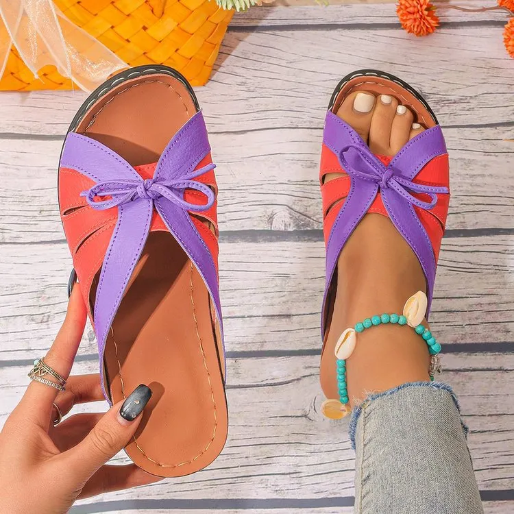 Wholesale Bow Summer Versatile Comfortable Loophole Roman Shoes