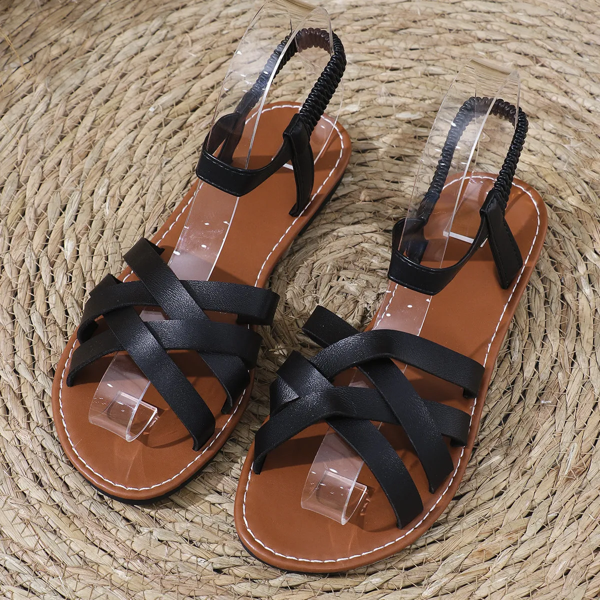 Wholesale Flat Fashionable Versatile Cross Roman Sandals