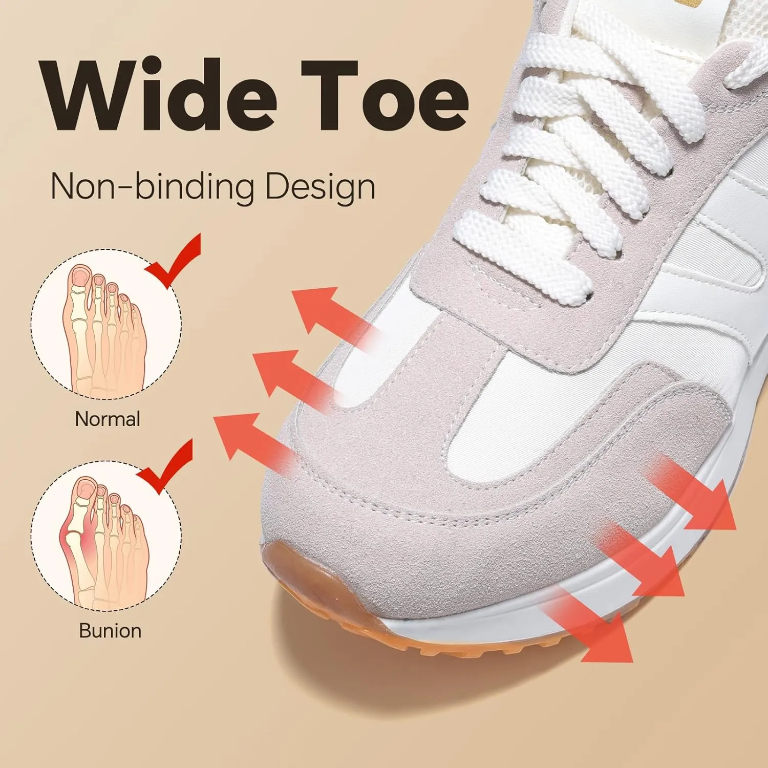 Wide Toe Box Shoes Women Wide Fashion Sneakers Comfortable Casual Walking Non-Slip Memory Foam Tennis Shoes Genuine Suede Sneakers