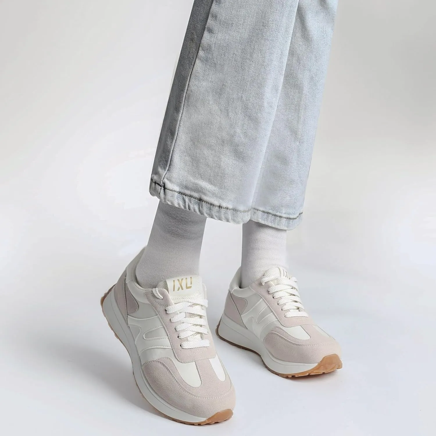 Wide Toe Box Shoes Women Wide Fashion Sneakers Comfortable Casual Walking Non-Slip Memory Foam Tennis Shoes Genuine Suede Sneakers