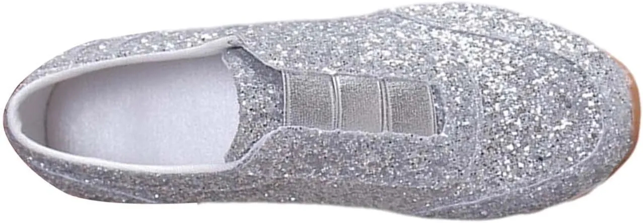 Woman Tennis Shoes, Fashion Sequin Athletic Shoes Comfortable Slip On Running Sneakers Causal Walking Workout Shoes